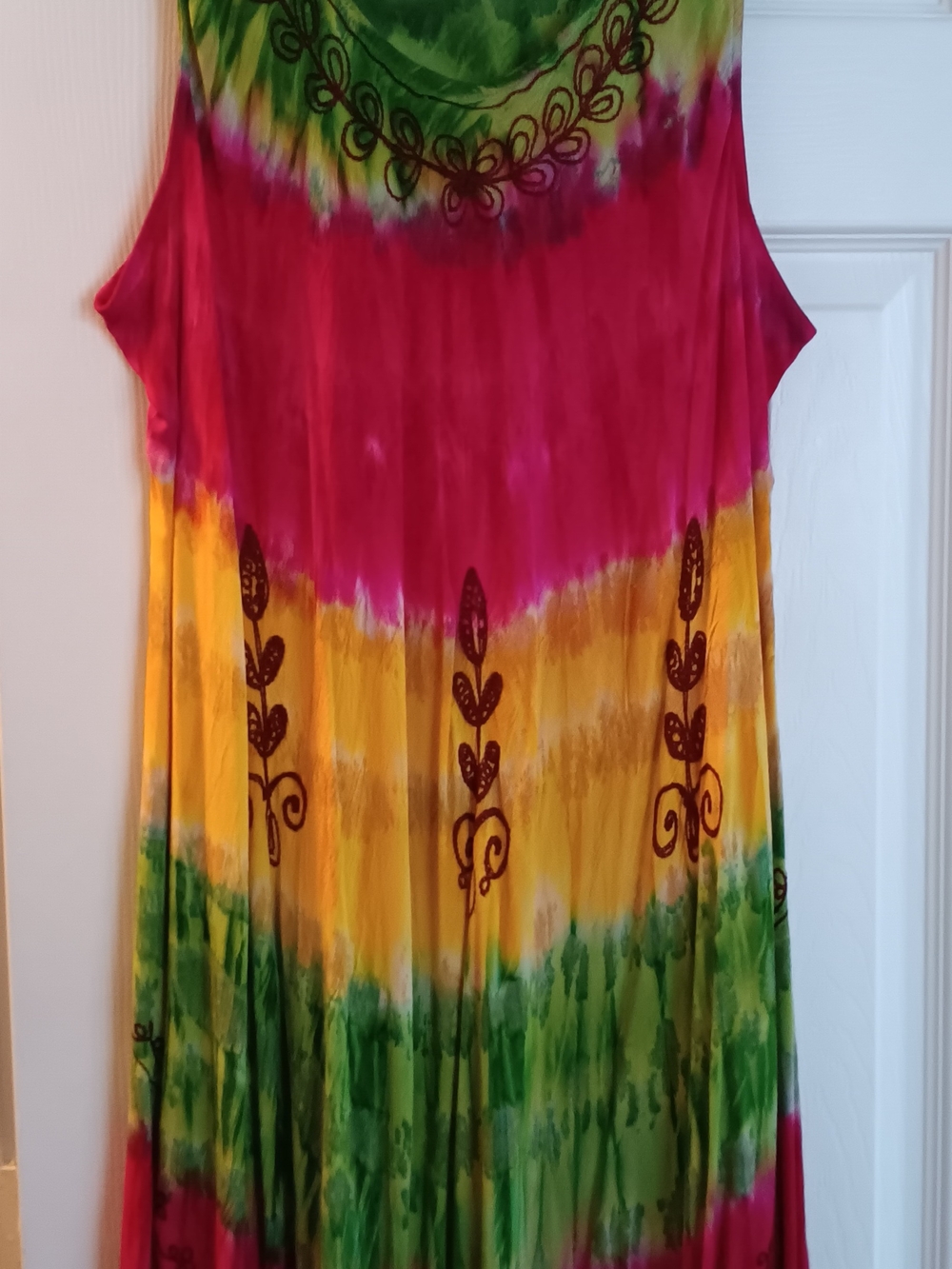 Tie-Dye Maxi Dress in Pink, Yellow & Green - Boho Floral Print